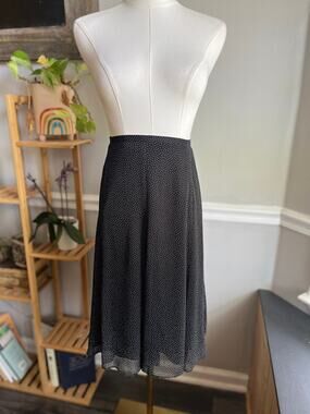 Vintage 90s Polka Dot Skirt Knee Length Black White Size 14